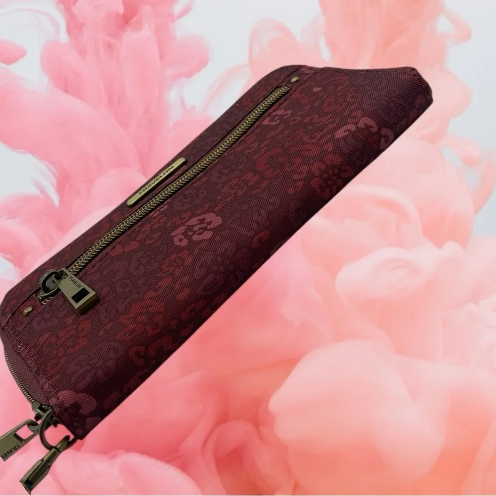 Travelon RFID Blocking Single Zip Wallet Floral Burgundy Rose Design